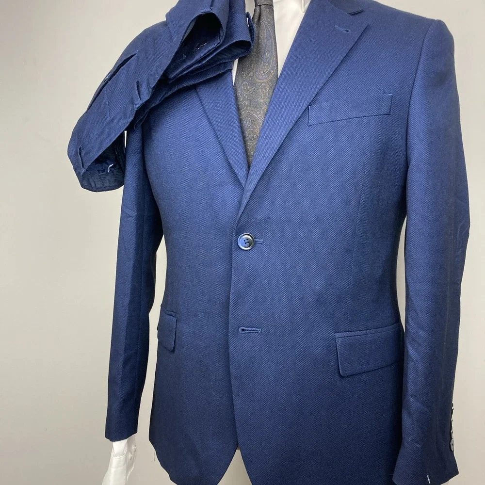 Nautica Men's 2-Pc Suit‎ Blue Birdseye Jacket Blazer 42R Pants 38Wx31L